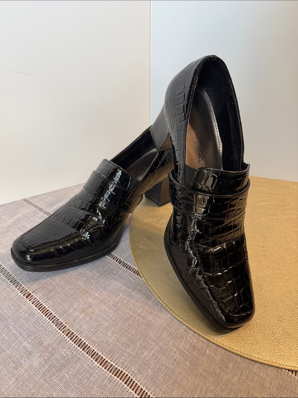 Life Stride Black Croc-Embossed Block Heel Loafers